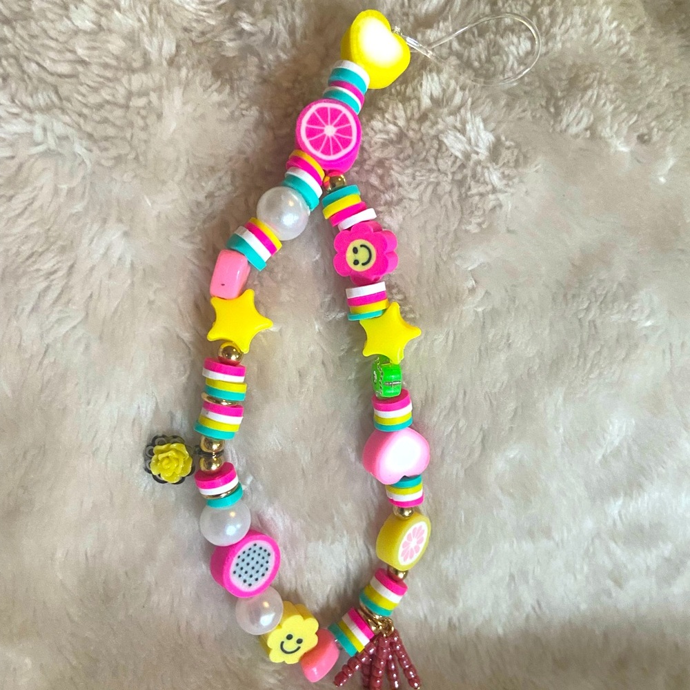 Handmade polymer clay beaded phone charm